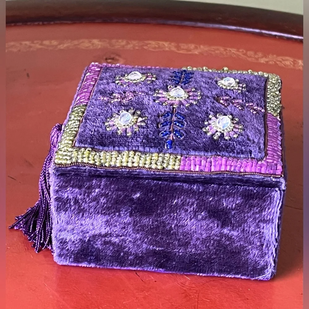 Shakeel's Concepts Purple Embroidered Velvet Jewelry Square Beaded Box